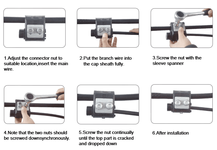 Instalación de conector de perforación de aislamiento de dos pernos